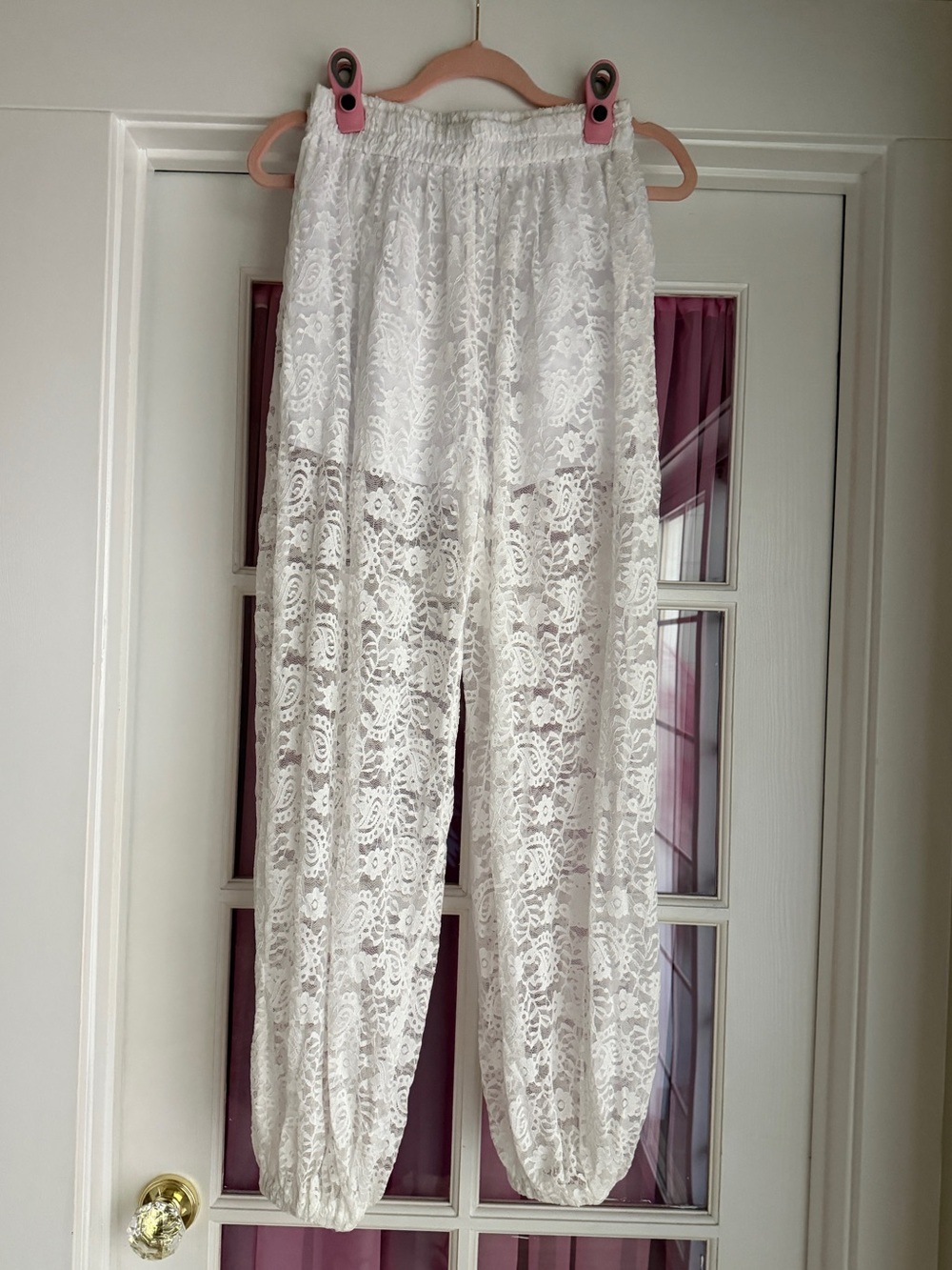 Mica White Lace Sheer Elastic-Waist Pants
With attached shorts